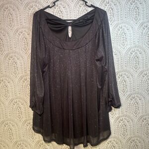 G Collection Women's Plus‎ Size 3X Black Sparkle Glitter Long Sleeve Keyhole